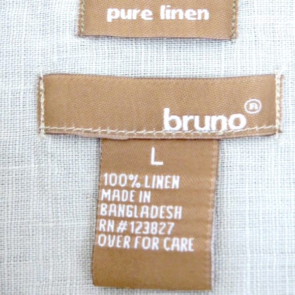 NEW! Bruno Pure 100% Linen Button Front Shirt Short Sleeve khaki Tan SZ L - Picture 5 of 5